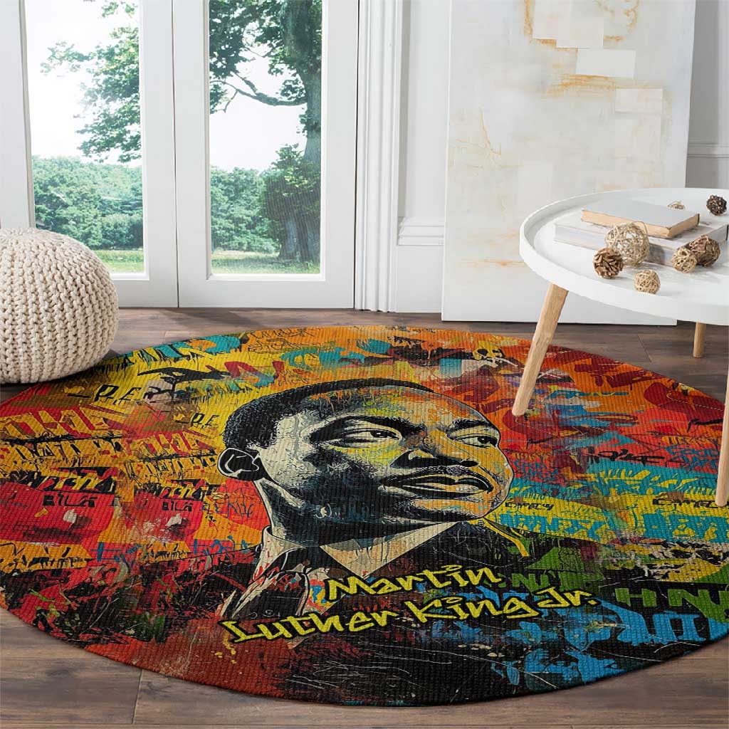Martin Luther King Jr Round Carpet Colorful Street Art Portrait Black History Graffiti Style - Wonder Print Shop