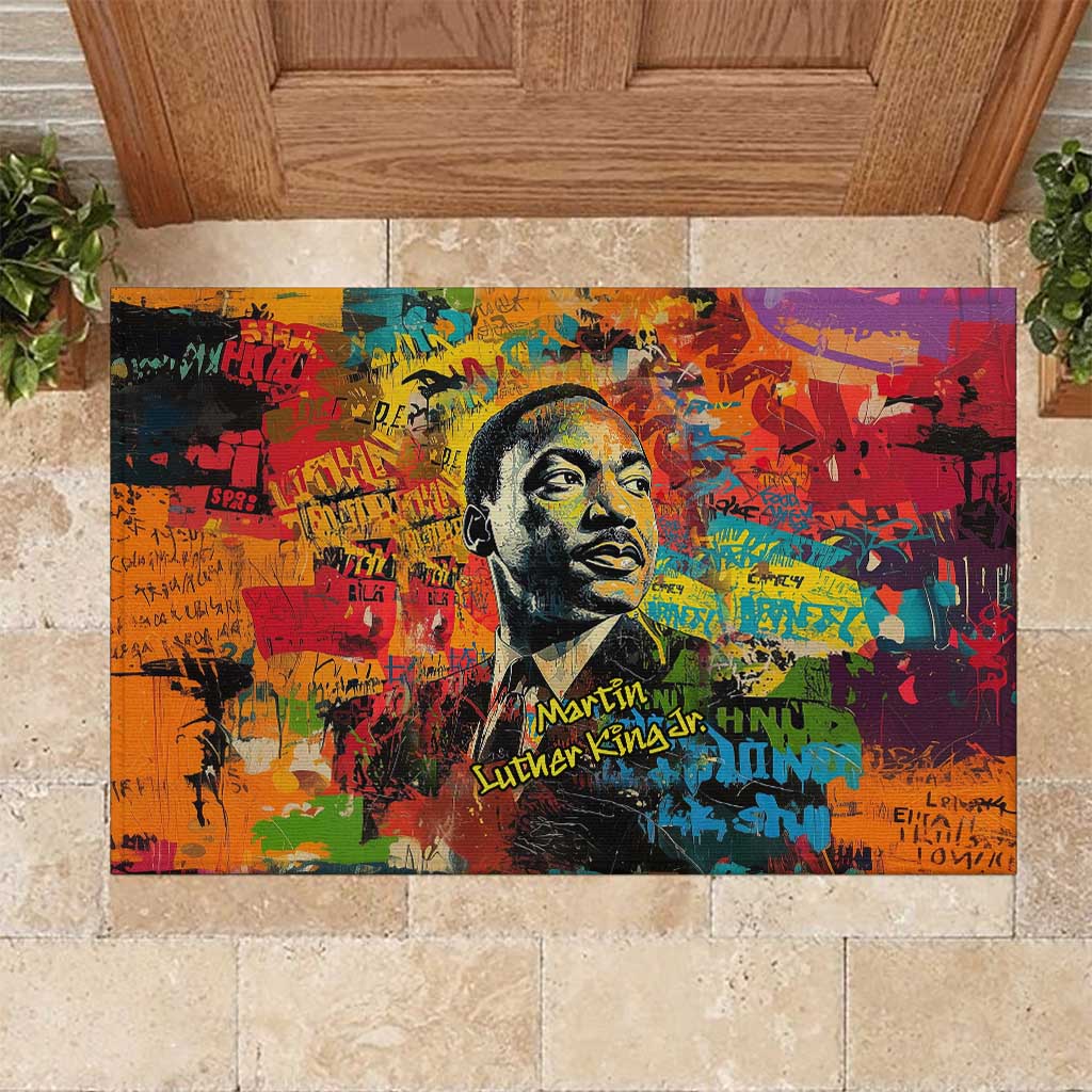 Martin Luther King Jr Rubber Doormat Colorful Street Art Portrait Black History Graffiti Style - Wonder Print Shop