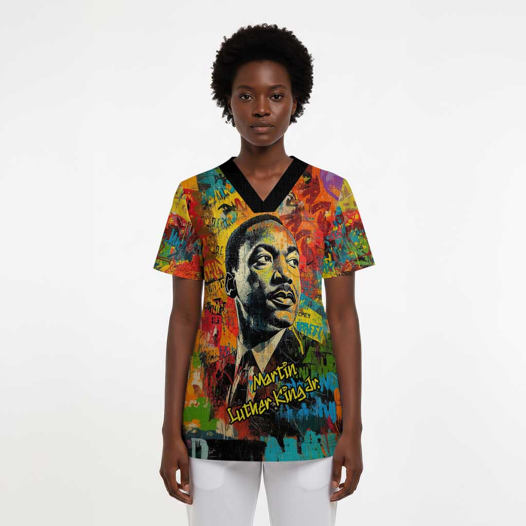 Martin Luther King Jr Scrub Top Colorful Street Art Portrait Black History Graffiti Style - Wonder Print Shop