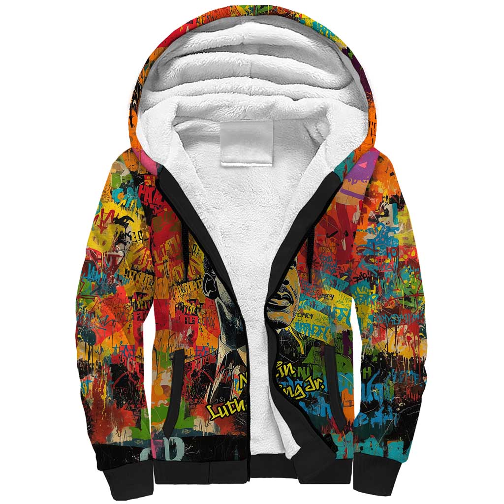 Martin Luther King Jr Sherpa Hoodie Colorful Street Art Portrait Black History Graffiti Style - Wonder Print Shop