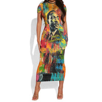 Martin Luther King Jr Short Sleeve Bodycon Dress Colorful Street Art Portrait Black History Graffiti Style TS04
