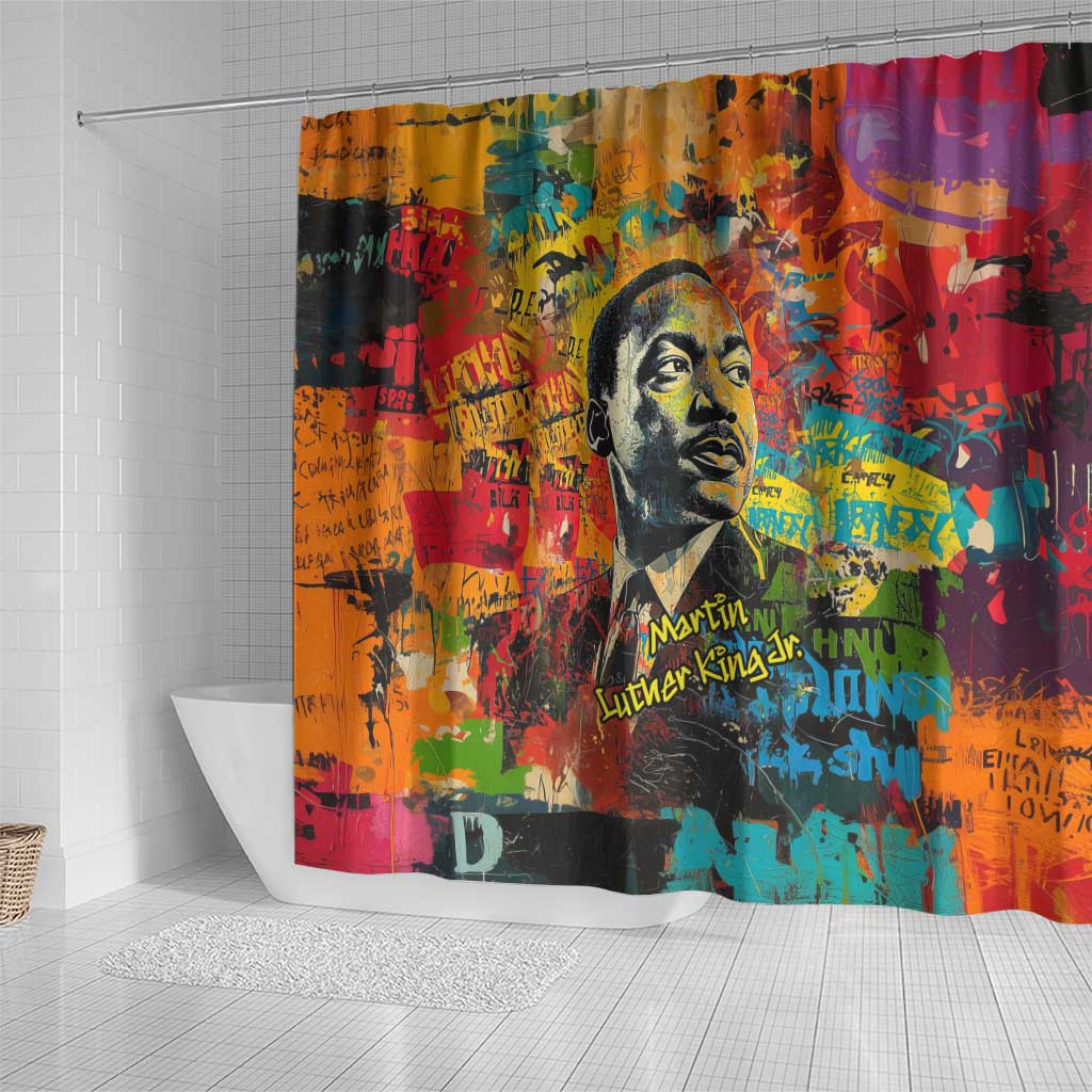 Martin Luther King Jr Shower Curtain Colorful Street Art Portrait Black History Graffiti Style - Wonder Print Shop