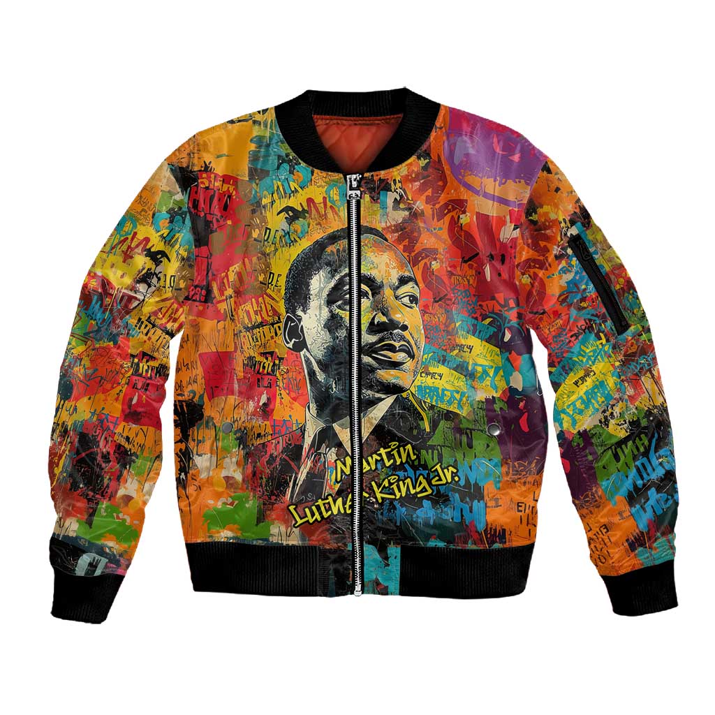 Martin Luther King Jr Sleeve Zip Bomber Jacket Colorful Street Art Portrait Black History Graffiti Style - Wonder Print Shop