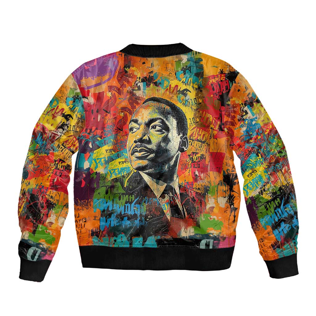 Martin Luther King Jr Sleeve Zip Bomber Jacket Colorful Street Art Portrait Black History Graffiti Style - Wonder Print Shop