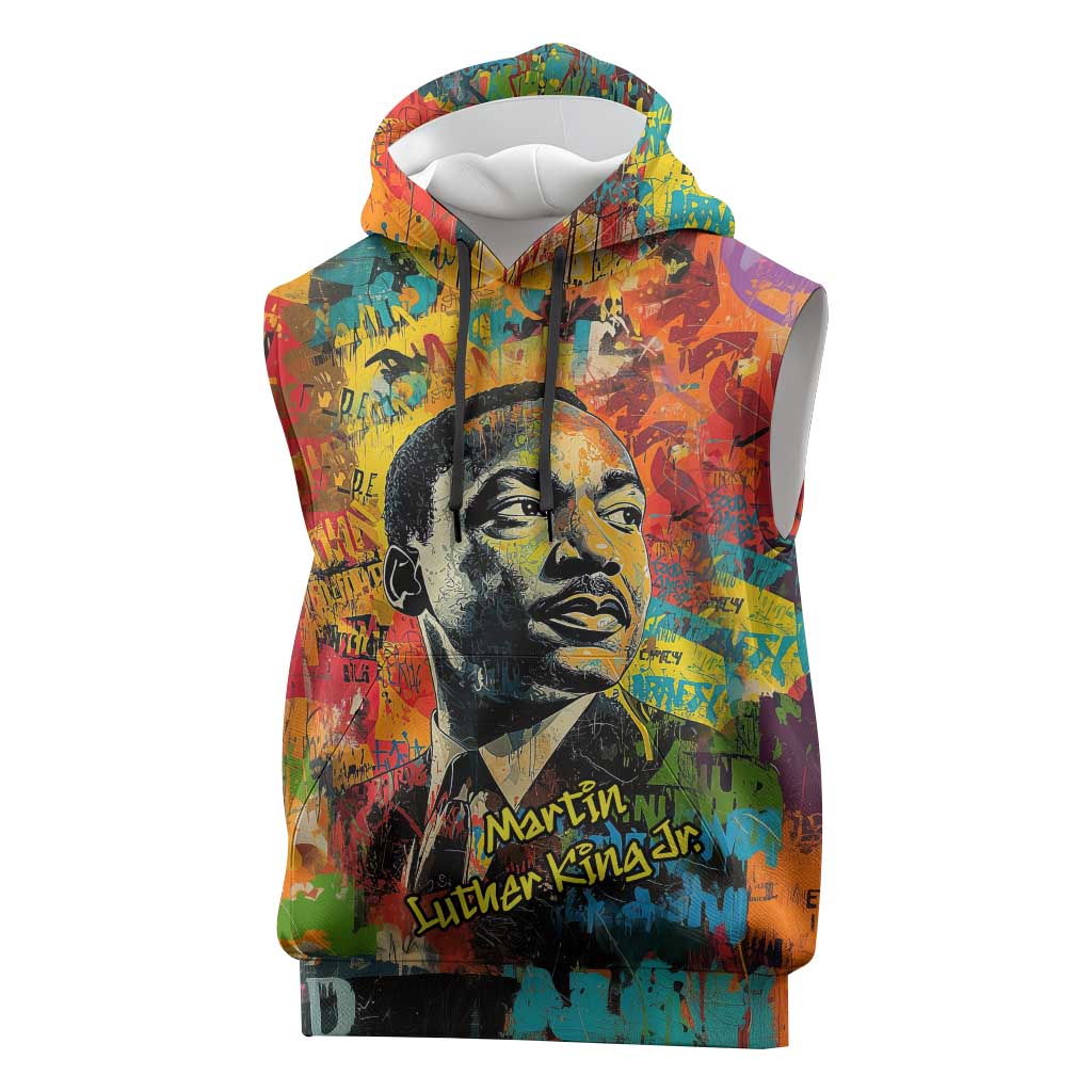 Martin Luther King Jr Sleeveless Hoodie Colorful Street Art Portrait Black History Graffiti Style - Wonder Print Shop