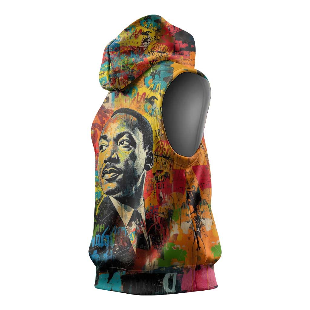 Martin Luther King Jr Sleeveless Hoodie Colorful Street Art Portrait Black History Graffiti Style - Wonder Print Shop