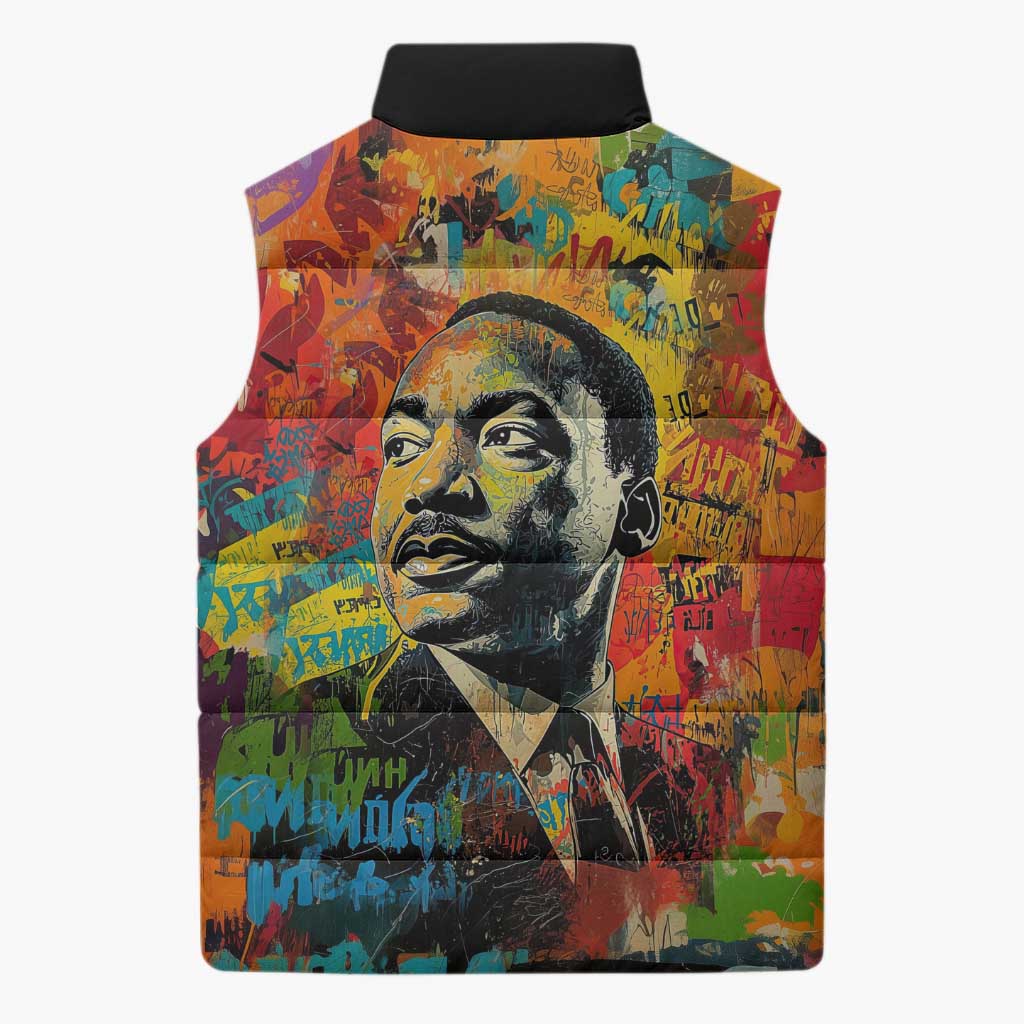 Martin Luther King Jr Sleeveless Puffer Jacket Colorful Street Art Portrait Black History Graffiti Style - Wonder Print Shop