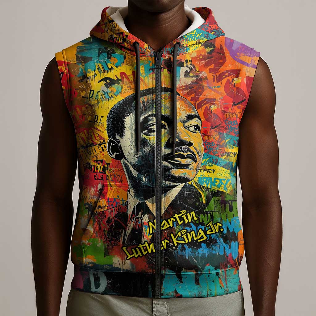 Martin Luther King Jr Sleeveless Zip Hoodie Colorful Street Art Portrait Black History Graffiti Style - Wonder Print Shop