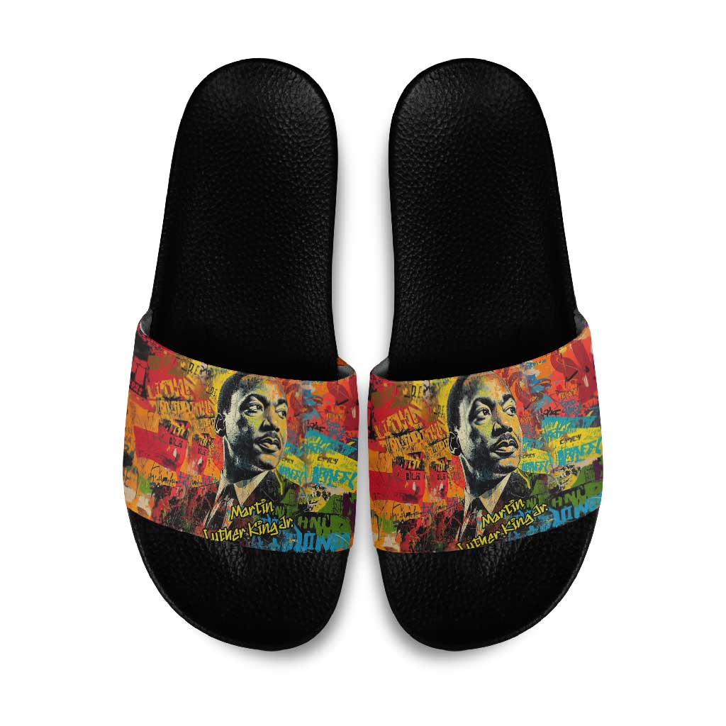 Martin Luther King Jr Slide Sandals Colorful Street Art Portrait Black History Graffiti Style - Wonder Print Shop