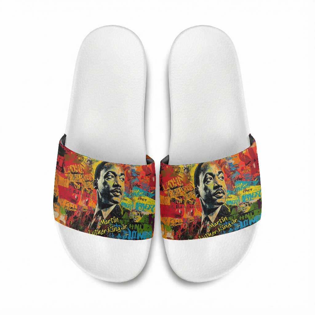 Martin Luther King Jr Slide Sandals Colorful Street Art Portrait Black History Graffiti Style - Wonder Print Shop