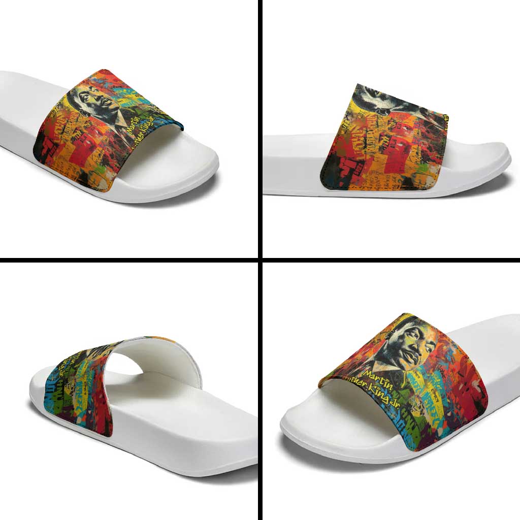 Martin Luther King Jr Slide Sandals Colorful Street Art Portrait Black History Graffiti Style - Wonder Print Shop