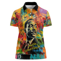 Martin Luther King Jr Women Polo Shirt Colorful Street Art Portrait Black History Graffiti Style TS04