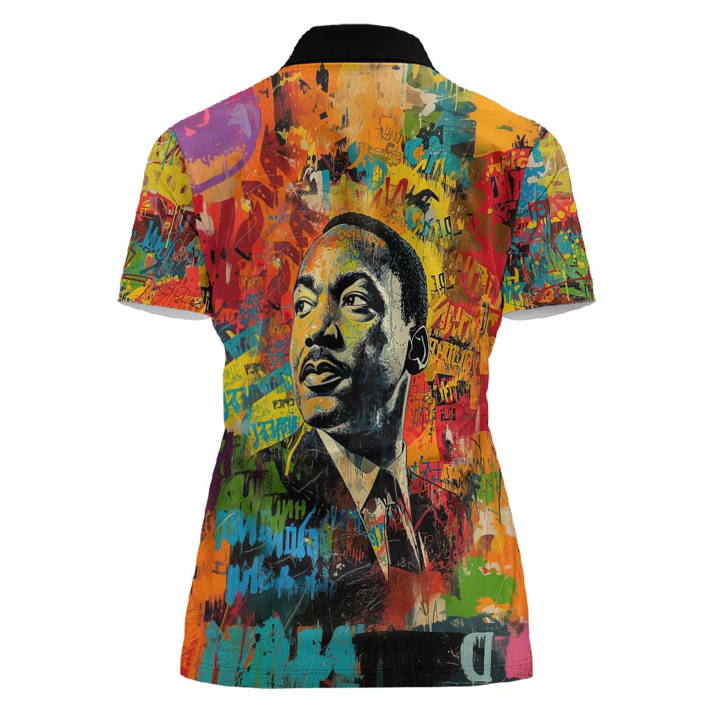 Martin Luther King Jr Women Polo Shirt Colorful Street Art Portrait Black History Graffiti Style TS04