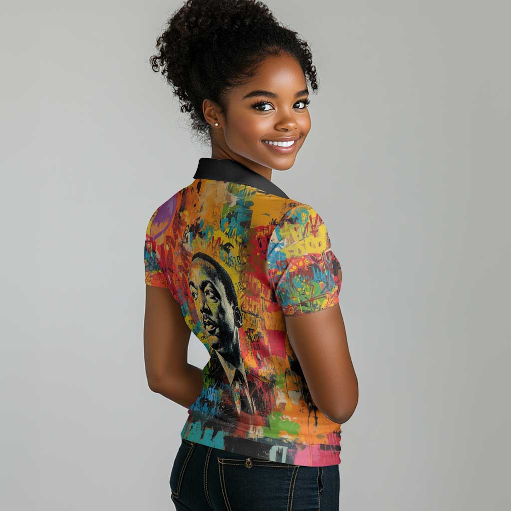 Martin Luther King Jr Women Polo Shirt Colorful Street Art Portrait Black History Graffiti Style TS04