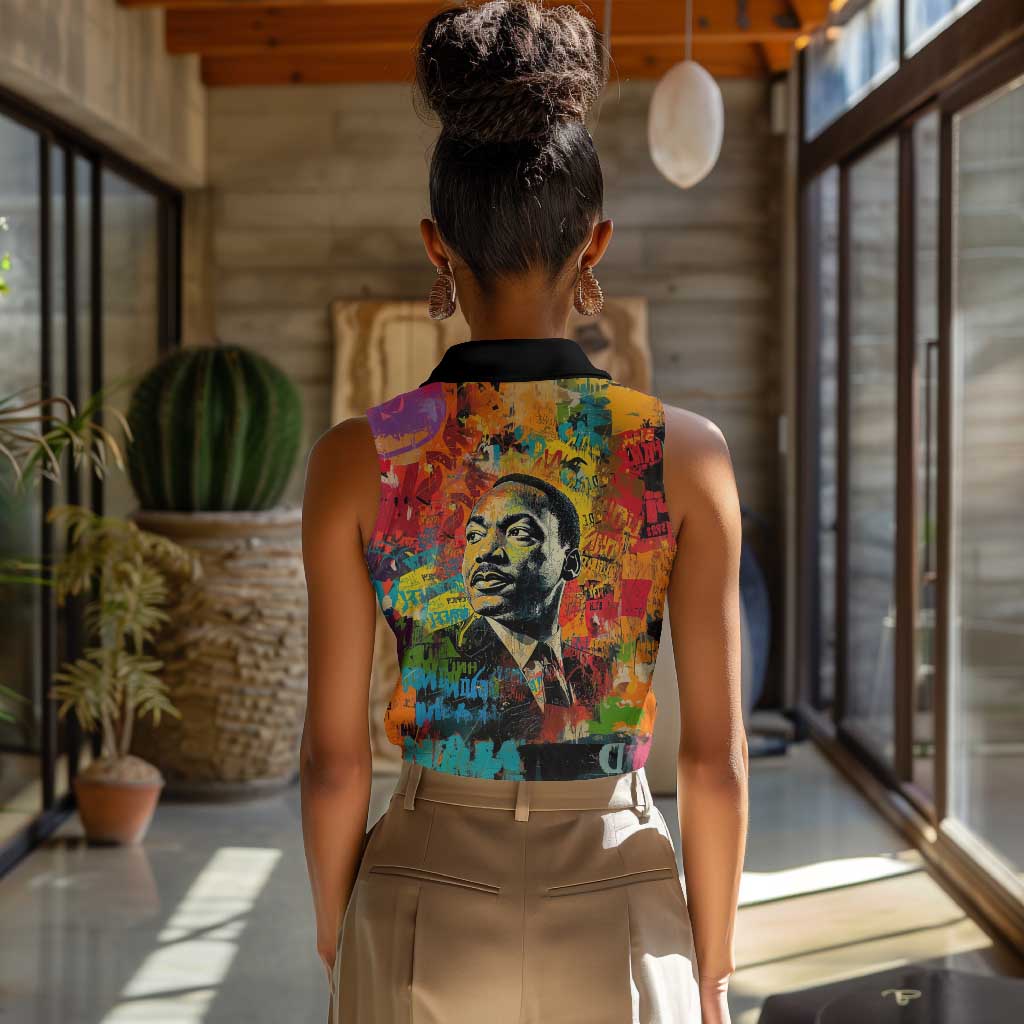 Martin Luther King Jr Women Sleeveless Polo Shirt Colorful Street Art Portrait Black History Graffiti Style - Wonder Print Shop