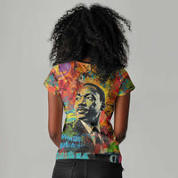 Martin Luther King Jr Women V-Neck T-Shirt Colorful Street Art Portrait Black History Graffiti Style TS04