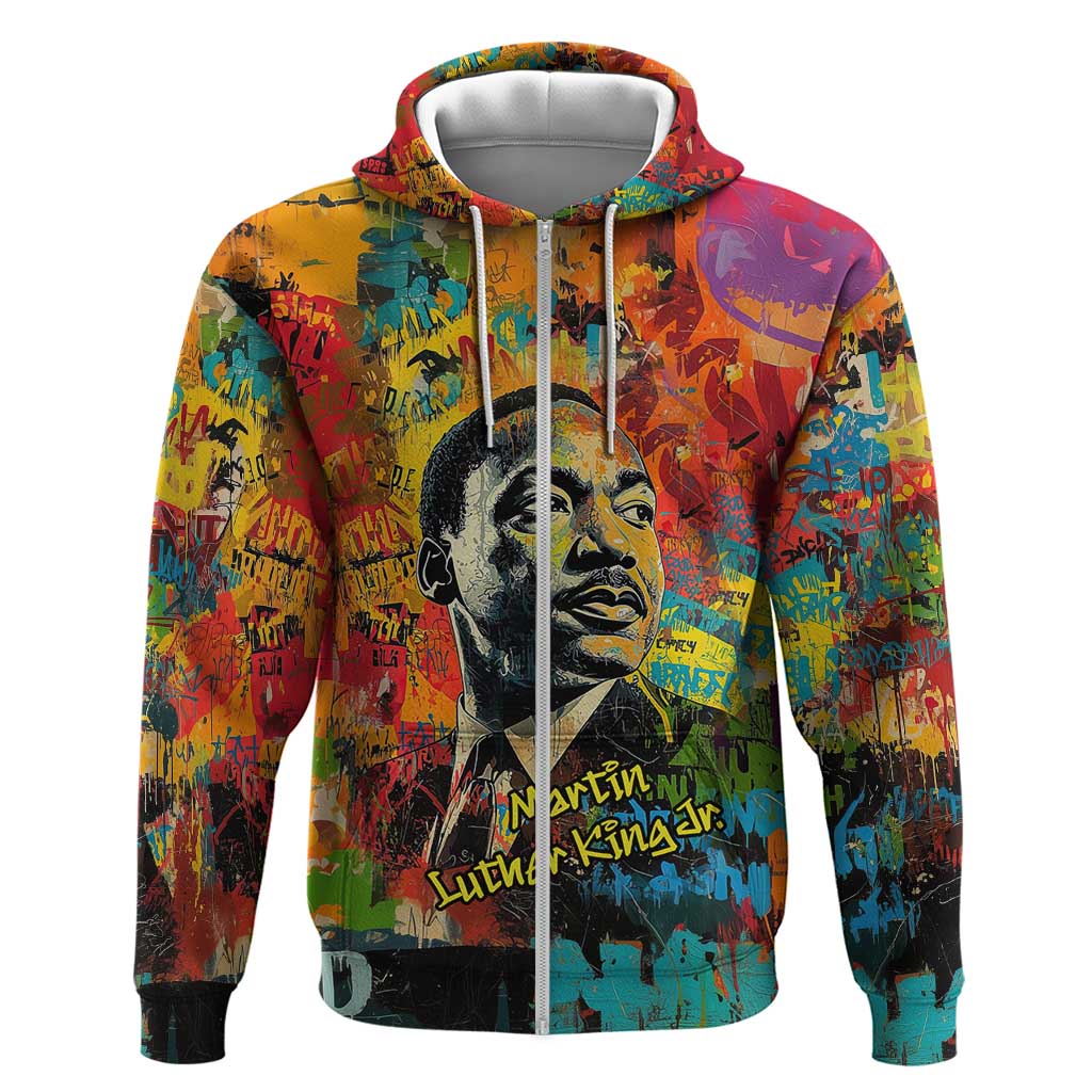Martin Luther King Jr Zip Hoodie Colorful Street Art Portrait Black History Graffiti Style - Wonder Print Shop