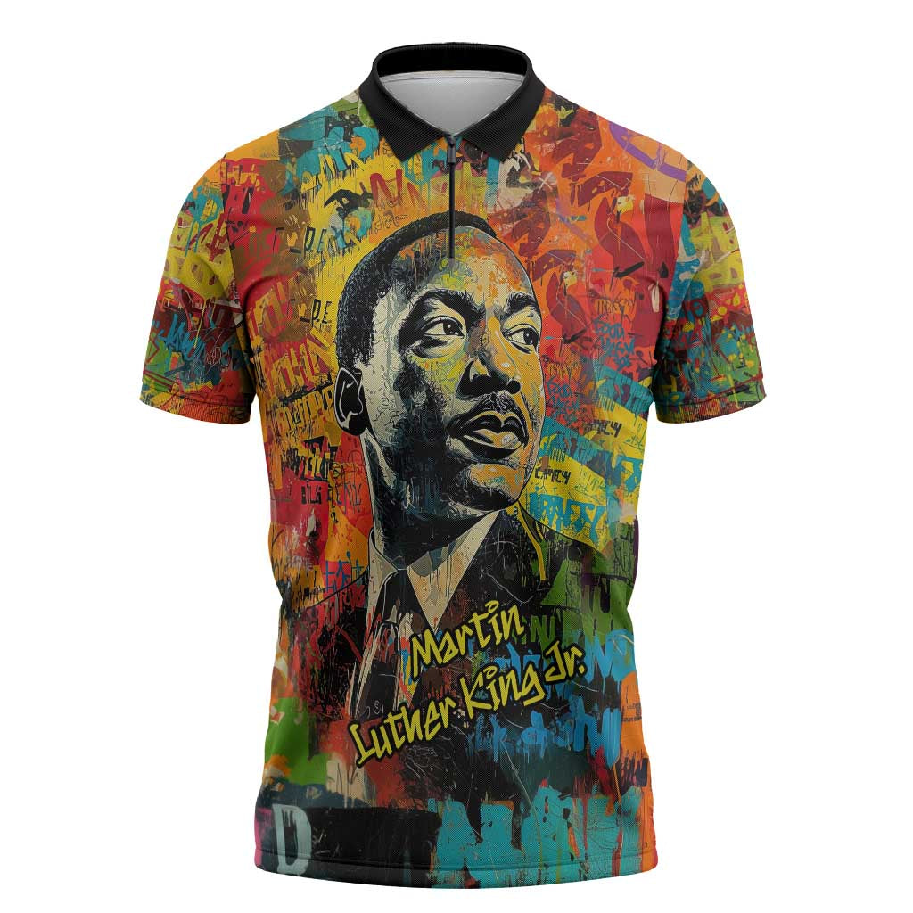 Martin Luther King Jr Zipper Polo Shirt Colorful Street Art Portrait Black History Graffiti Style - Wonder Print Shop