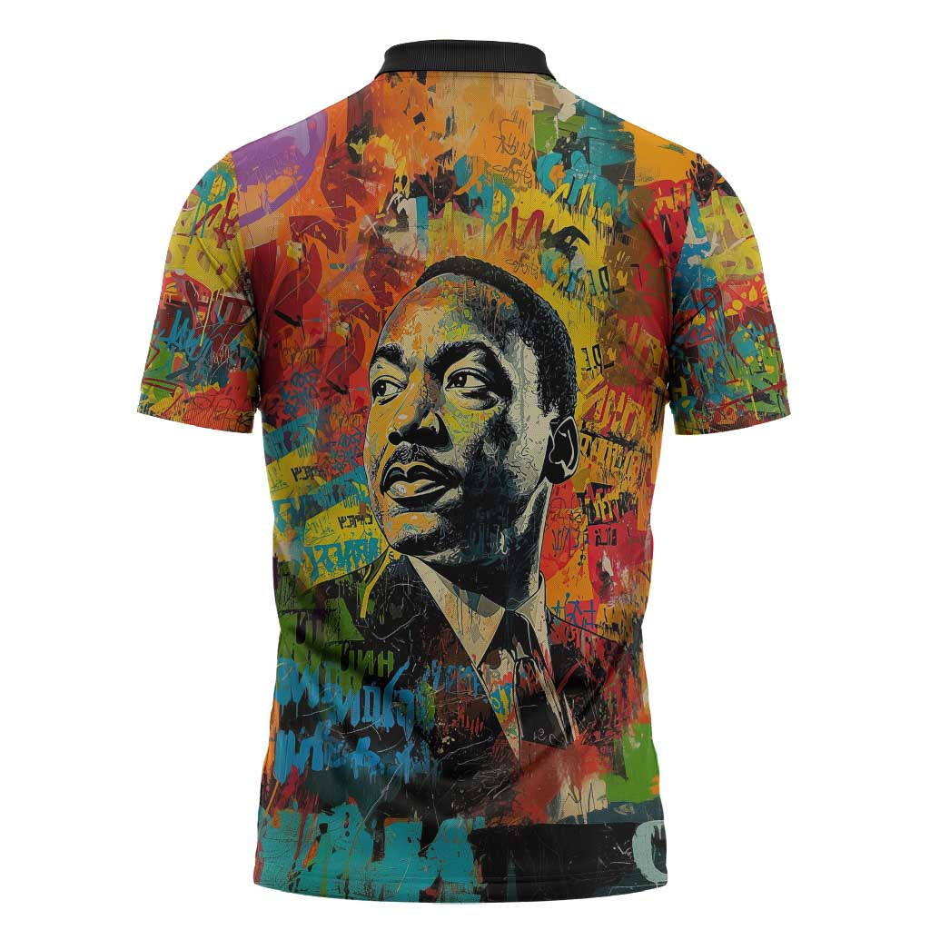 Martin Luther King Jr Zipper Polo Shirt Colorful Street Art Portrait Black History Graffiti Style - Wonder Print Shop