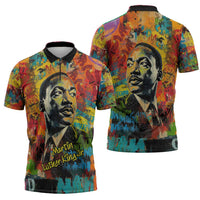 Martin Luther King Jr Zipper Polo Shirt Colorful Street Art Portrait Black History Graffiti Style - Wonder Print Shop