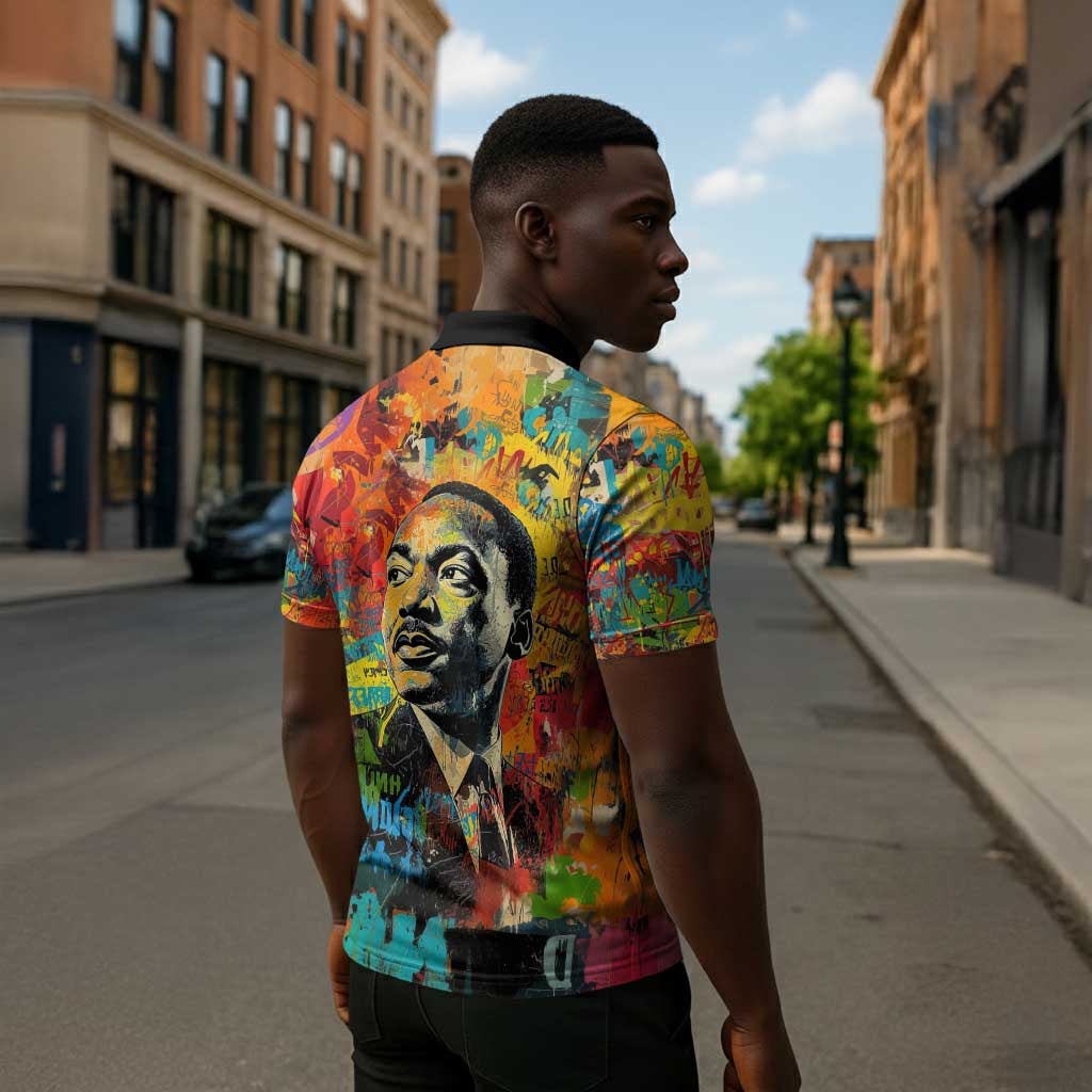 Martin Luther King Jr Zipper Polo Shirt Colorful Street Art Portrait Black History Graffiti Style - Wonder Print Shop