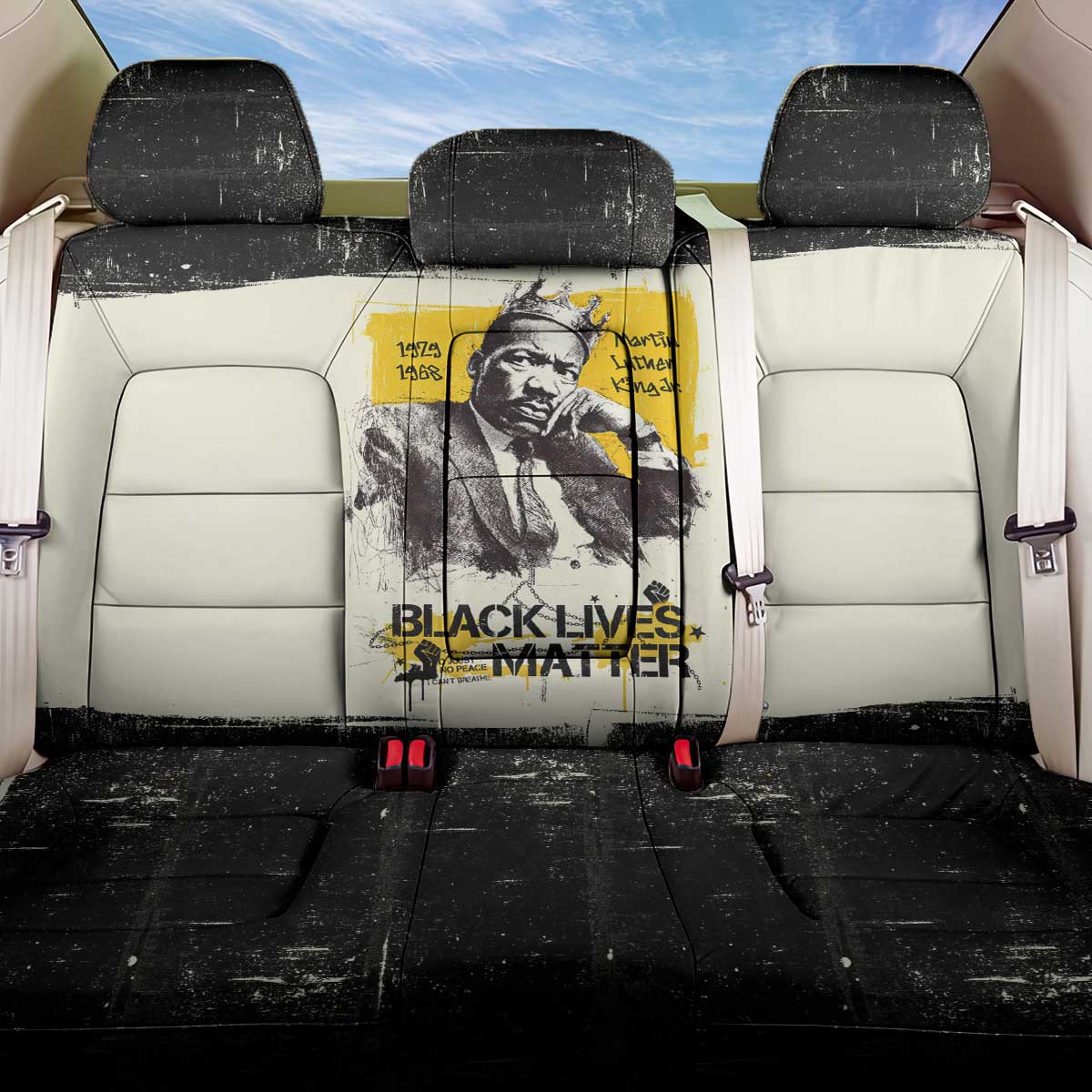 Martin Luther King Jr Back Car Seat Cover Black Lives Matter Street Art Portrait Civil Rights Tribute Bold Striped - Wonder Print Shop