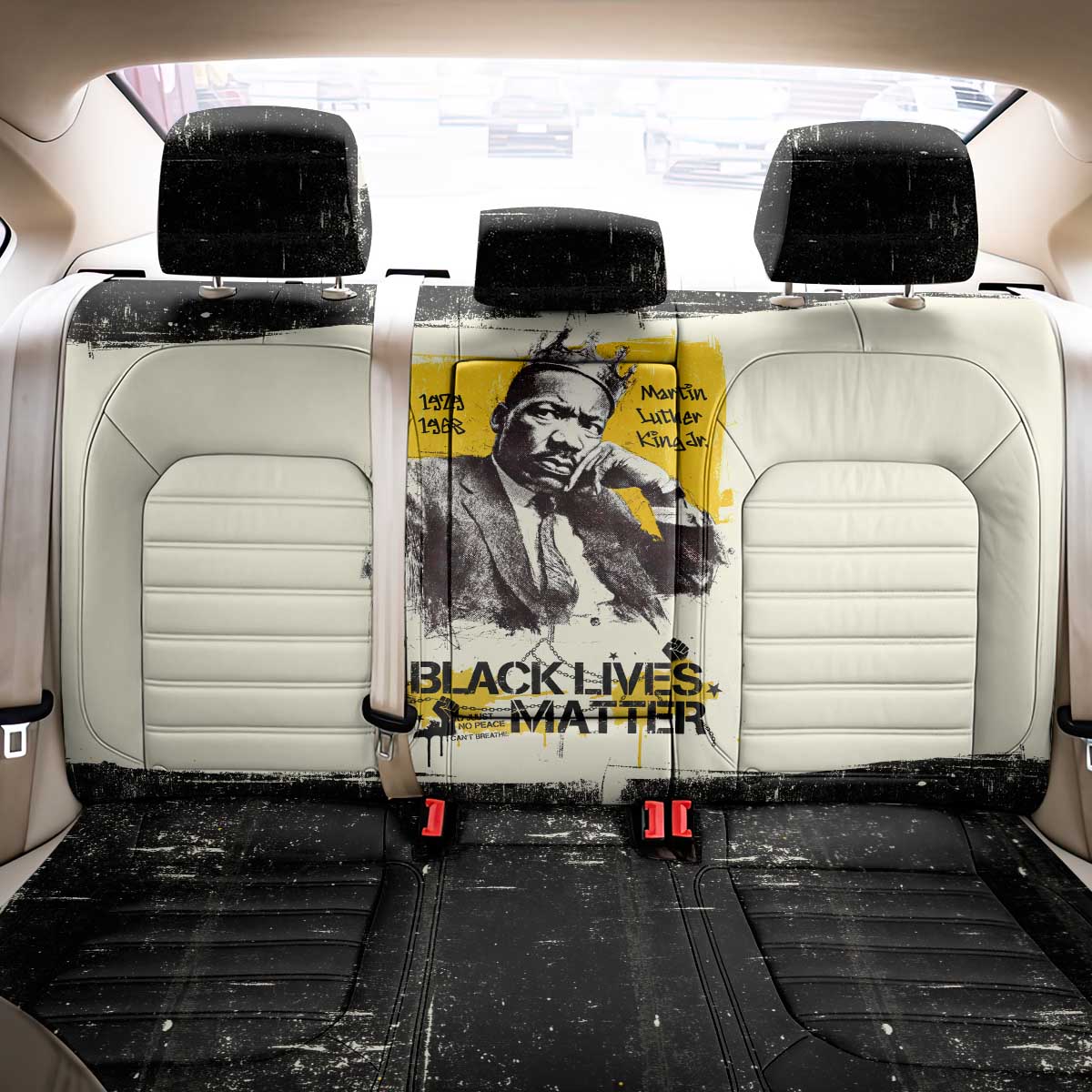 Martin Luther King Jr Back Car Seat Cover Black Lives Matter Street Art Portrait Civil Rights Tribute Bold Striped - Wonder Print Shop