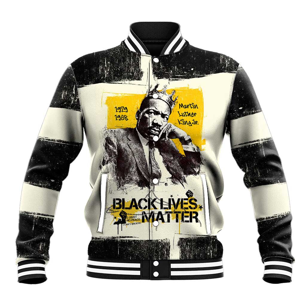 Martin Luther King Jr Baseball Jacket Black Lives Matter Street Art Portrait Civil Rights Tribute Bold Striped - Wonder Print Shop
