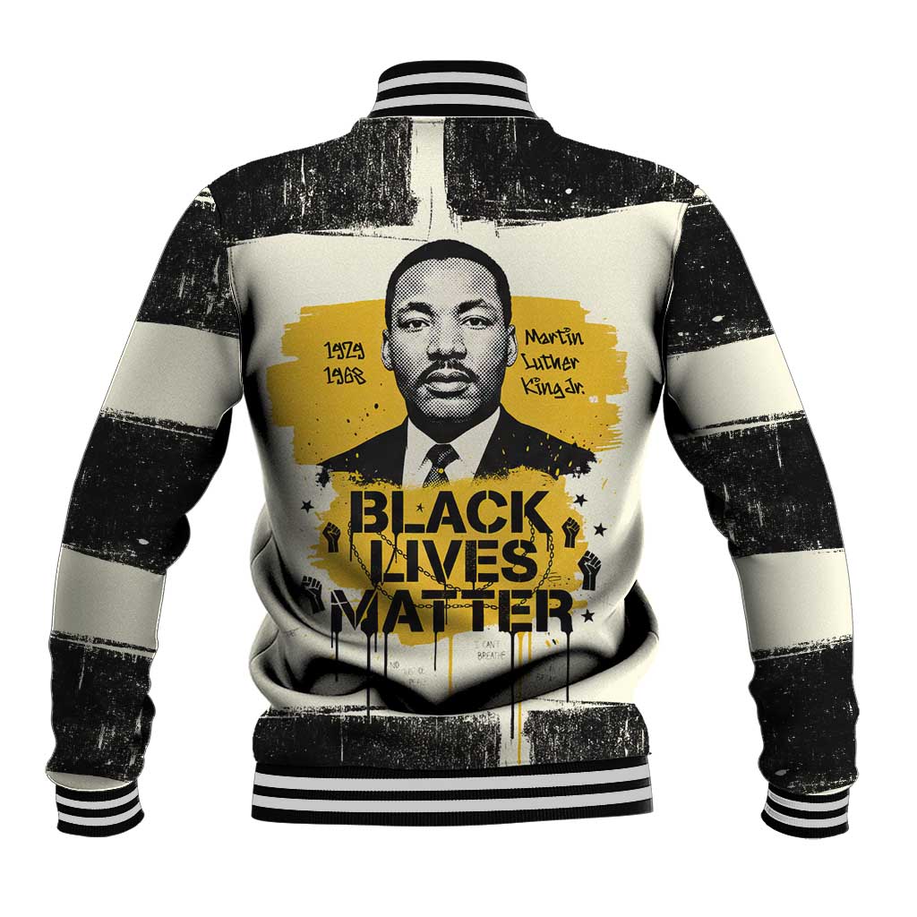 Martin Luther King Jr Baseball Jacket Black Lives Matter Street Art Portrait Civil Rights Tribute Bold Striped - Wonder Print Shop