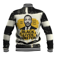 Martin Luther King Jr Baseball Jacket Black Lives Matter Street Art Portrait Civil Rights Tribute Bold Striped - Wonder Print Shop