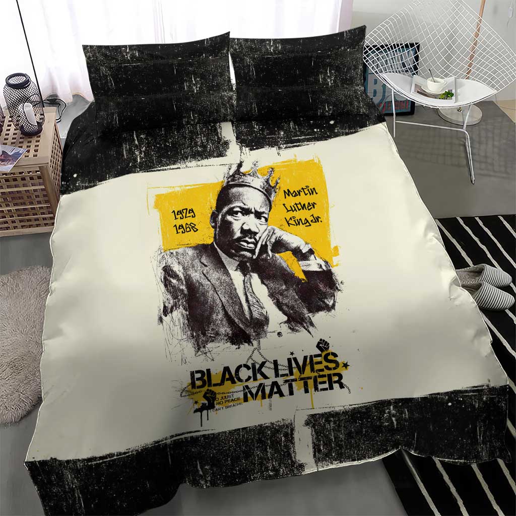 Martin Luther King Jr Bedding Set Black Lives Matter Street Art Portrait Civil Rights Tribute Bold Striped - Wonder Print Shop