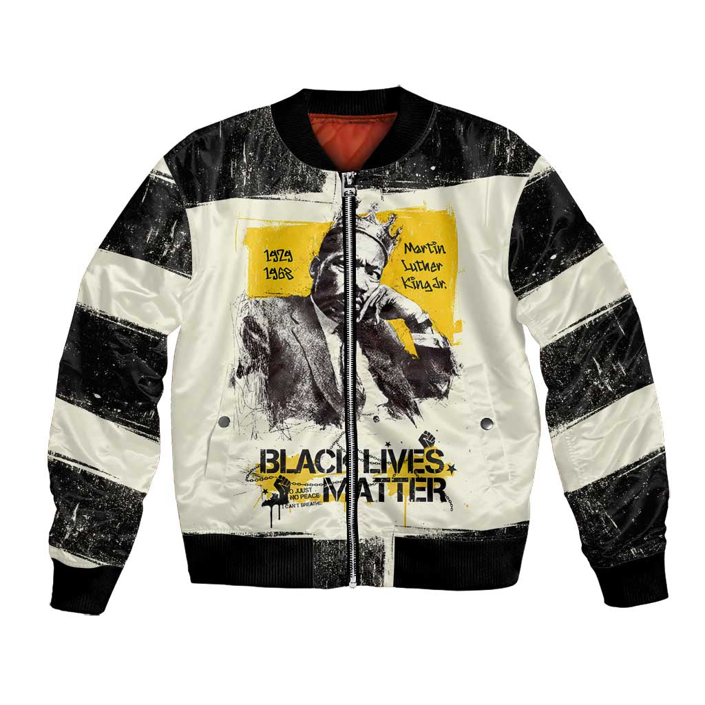 Martin Luther King Jr Bomber Jacket Black Lives Matter Street Art Portrait Civil Rights Tribute Bold Striped - Wonder Print Shop
