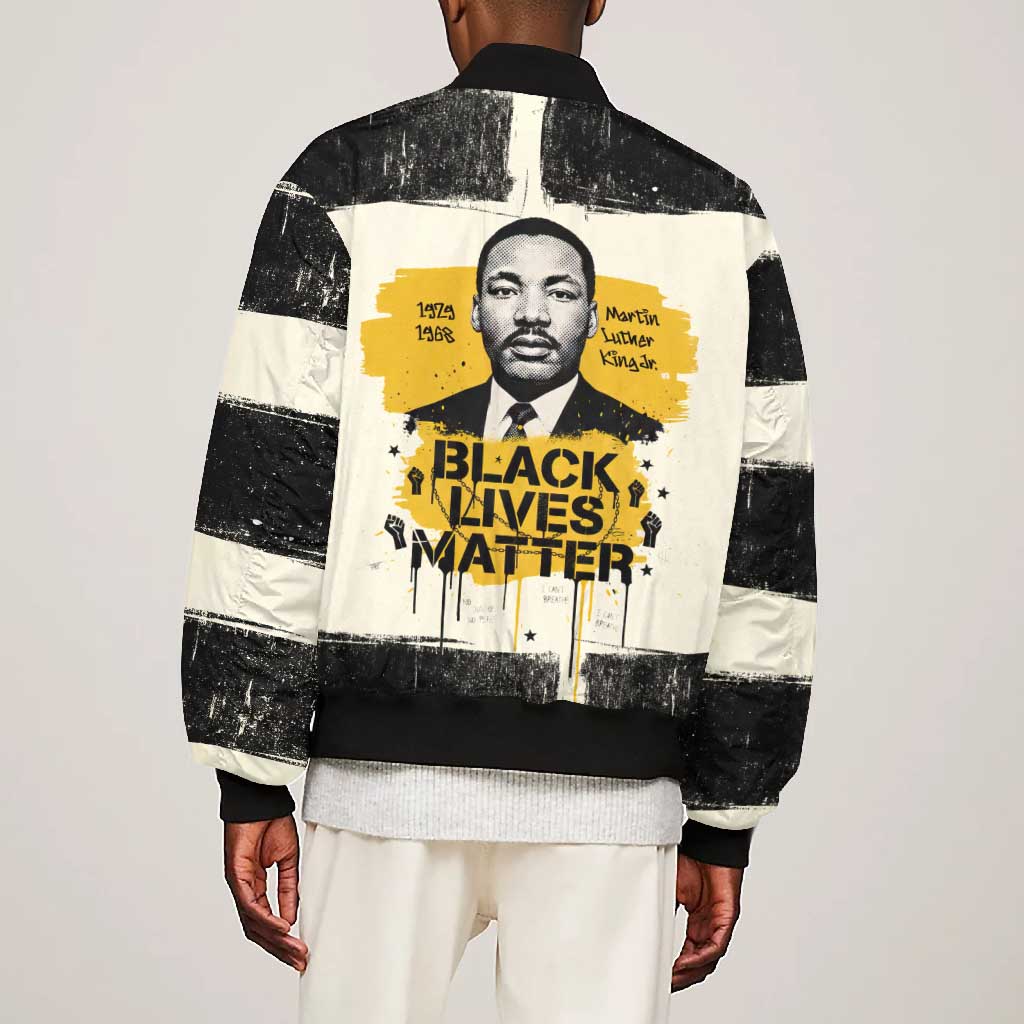 Martin Luther King Jr Bomber Jacket Black Lives Matter Street Art Portrait Civil Rights Tribute Bold Striped - Wonder Print Shop