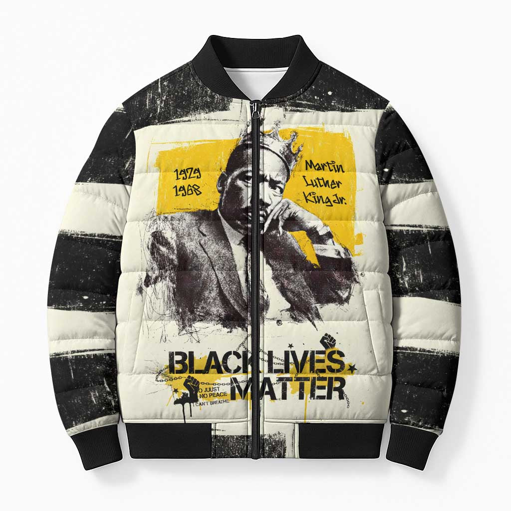 Martin Luther King Jr Bomber Puffer Jacket Black Lives Matter Street Art Portrait Civil Rights Tribute Bold Striped - Wonder Print Shop