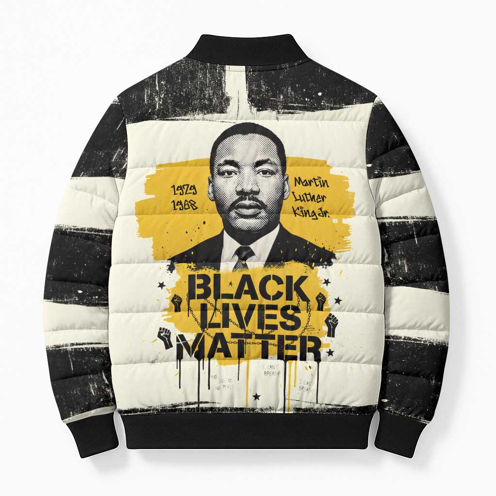 Martin Luther King Jr Bomber Puffer Jacket Black Lives Matter Street Art Portrait Civil Rights Tribute Bold Striped - Wonder Print Shop