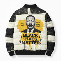 Martin Luther King Jr Bomber Puffer Jacket Black Lives Matter Street Art Portrait Civil Rights Tribute Bold Striped - Wonder Print Shop