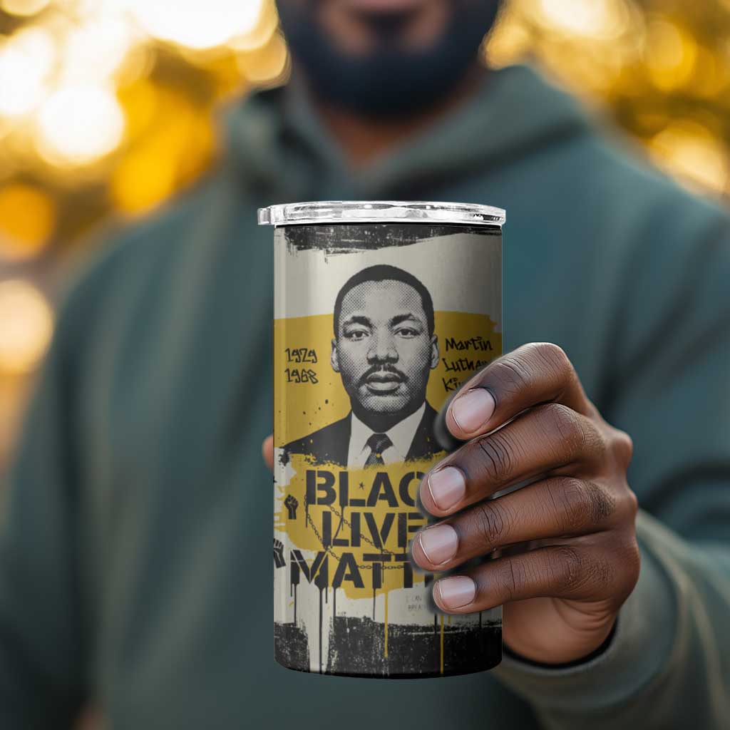 Martin Luther King Jr 4 in 1 Can Cooler Tumbler Black Lives Matter Street Art Portrait Civil Rights Tribute Bold Striped - Wonder Print Shop