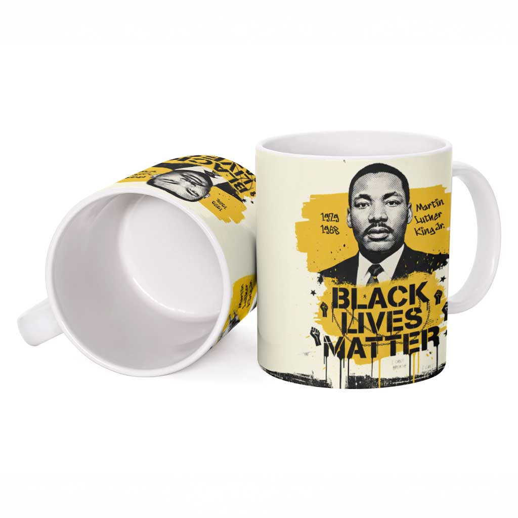 Martin Luther King Jr Ceramic Mug Black Lives Matter Street Art Portrait Civil Rights Tribute Bold Striped - Wonder Print Shop