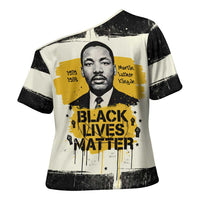 Martin Luther King Jr Cross Shoulder Shirt Black Lives Matter Street Art Portrait Civil Rights Tribute Bold Striped - Wonder Print Shop