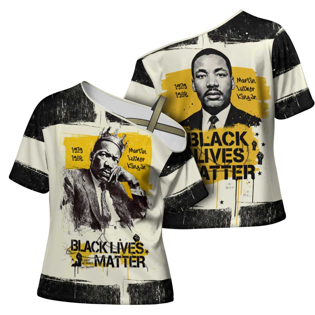 Martin Luther King Jr Cross Shoulder Shirt Black Lives Matter Street Art Portrait Civil Rights Tribute Bold Striped - Wonder Print Shop