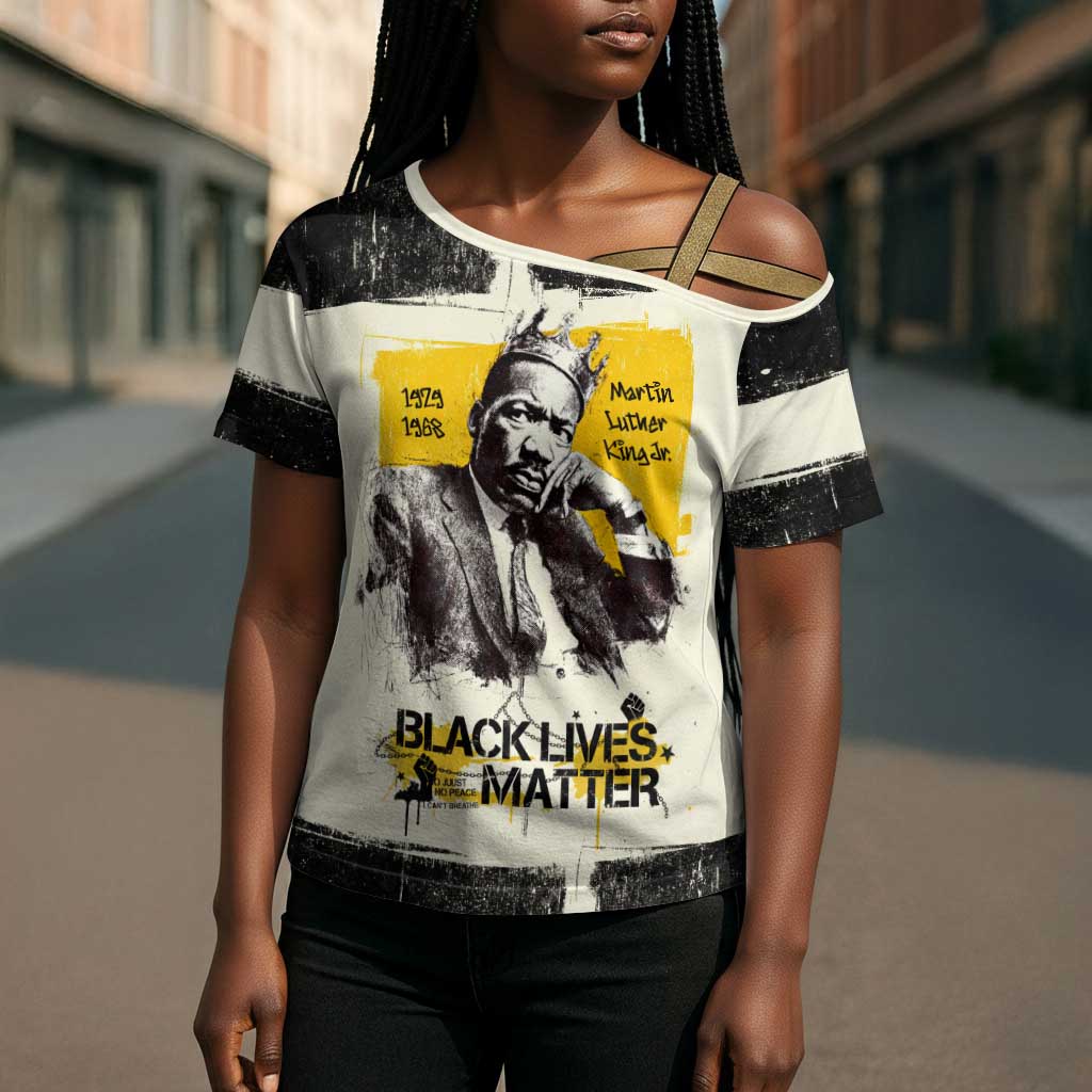 Martin Luther King Jr Cross Shoulder Shirt Black Lives Matter Street Art Portrait Civil Rights Tribute Bold Striped - Wonder Print Shop