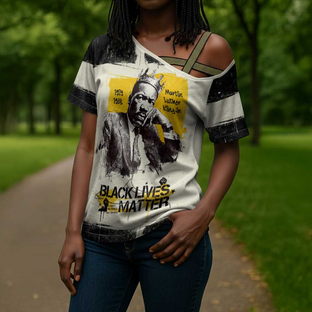 Martin Luther King Jr Cross Shoulder Shirt Black Lives Matter Street Art Portrait Civil Rights Tribute Bold Striped - Wonder Print Shop