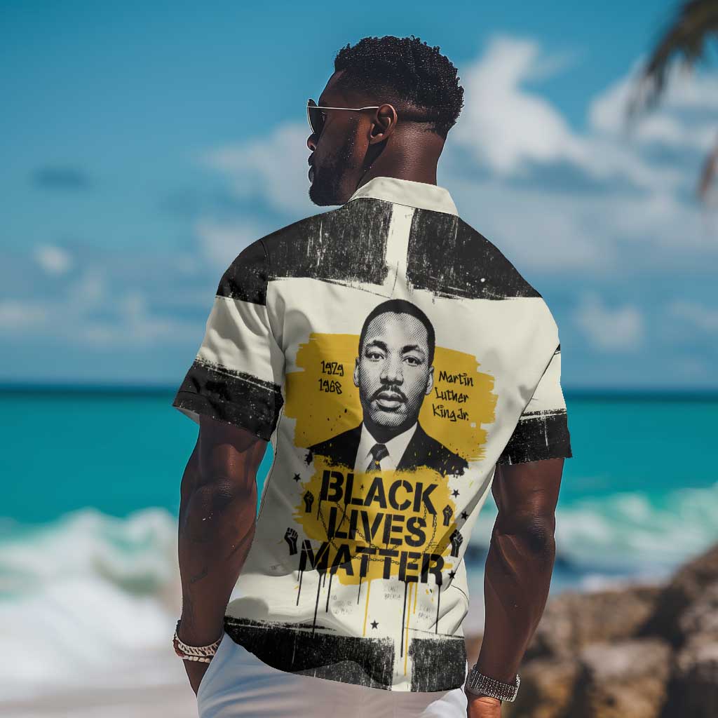 Martin Luther King Jr Hawaiian Shirt Black Lives Matter Street Art Portrait Civil Rights Tribute Bold Striped TS04