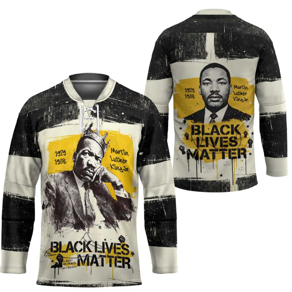 Martin Luther King Jr Hockey Jersey Black Lives Matter Street Art Portrait Civil Rights Tribute Bold Striped - Wonder Print Shop