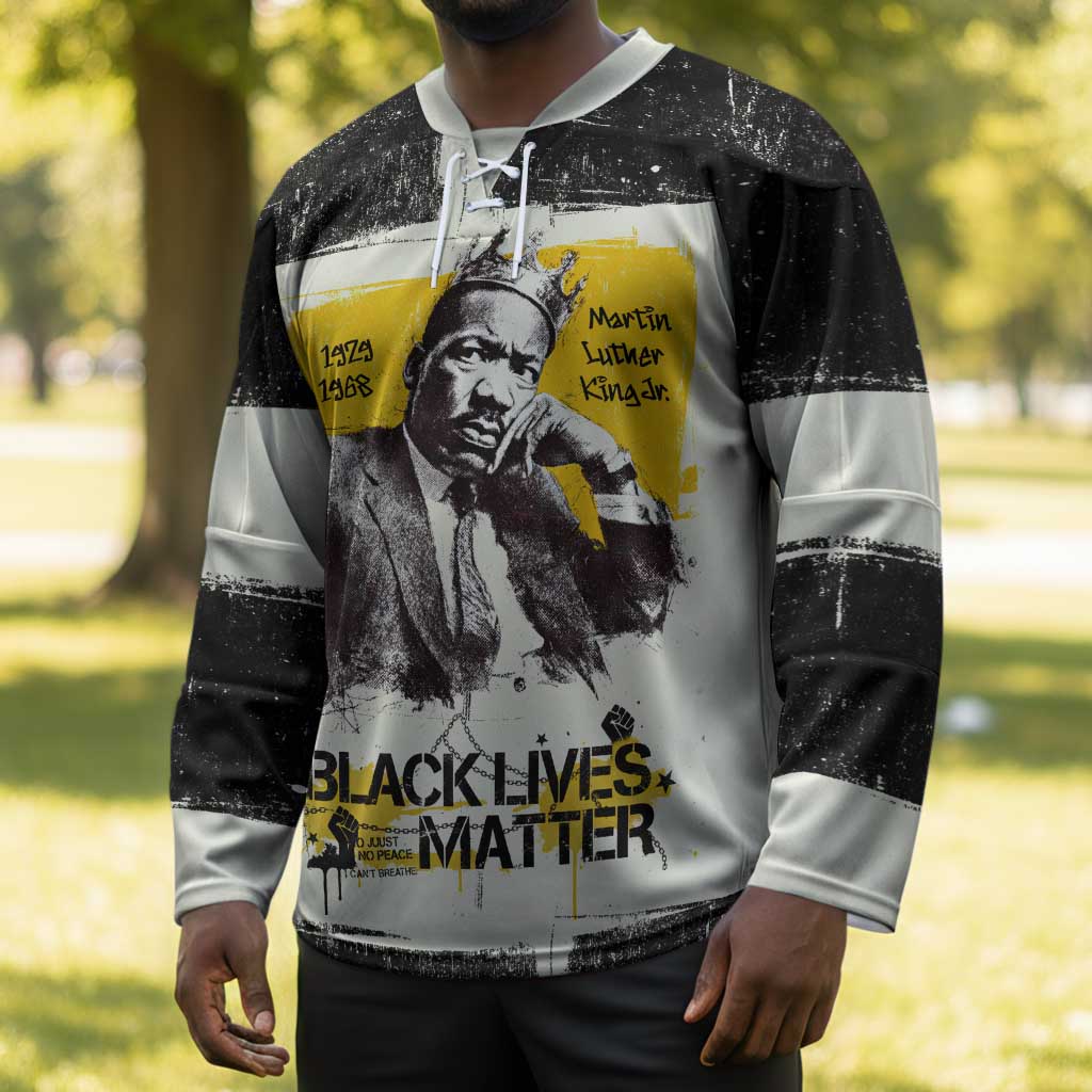 Martin Luther King Jr Hockey Jersey Black Lives Matter Street Art Portrait Civil Rights Tribute Bold Striped - Wonder Print Shop