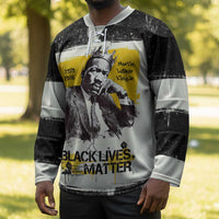 Martin Luther King Jr Hockey Jersey Black Lives Matter Street Art Portrait Civil Rights Tribute Bold Striped - Wonder Print Shop