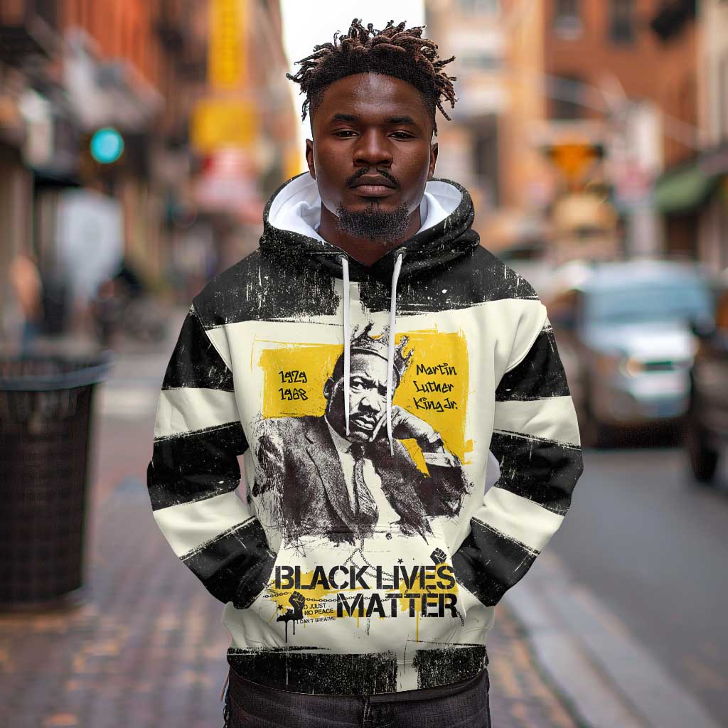 Martin Luther King Jr Hoodie Black Lives Matter Street Art Portrait Civil Rights Tribute Bold Striped - Wonder Print Shop