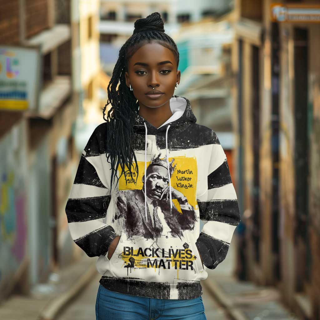 Martin Luther King Jr Hoodie Black Lives Matter Street Art Portrait Civil Rights Tribute Bold Striped - Wonder Print Shop