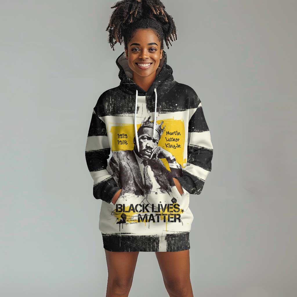 Martin Luther King Jr Hoodie Dress Black Lives Matter Street Art Portrait Civil Rights Tribute Bold Striped - Wonder Print Shop