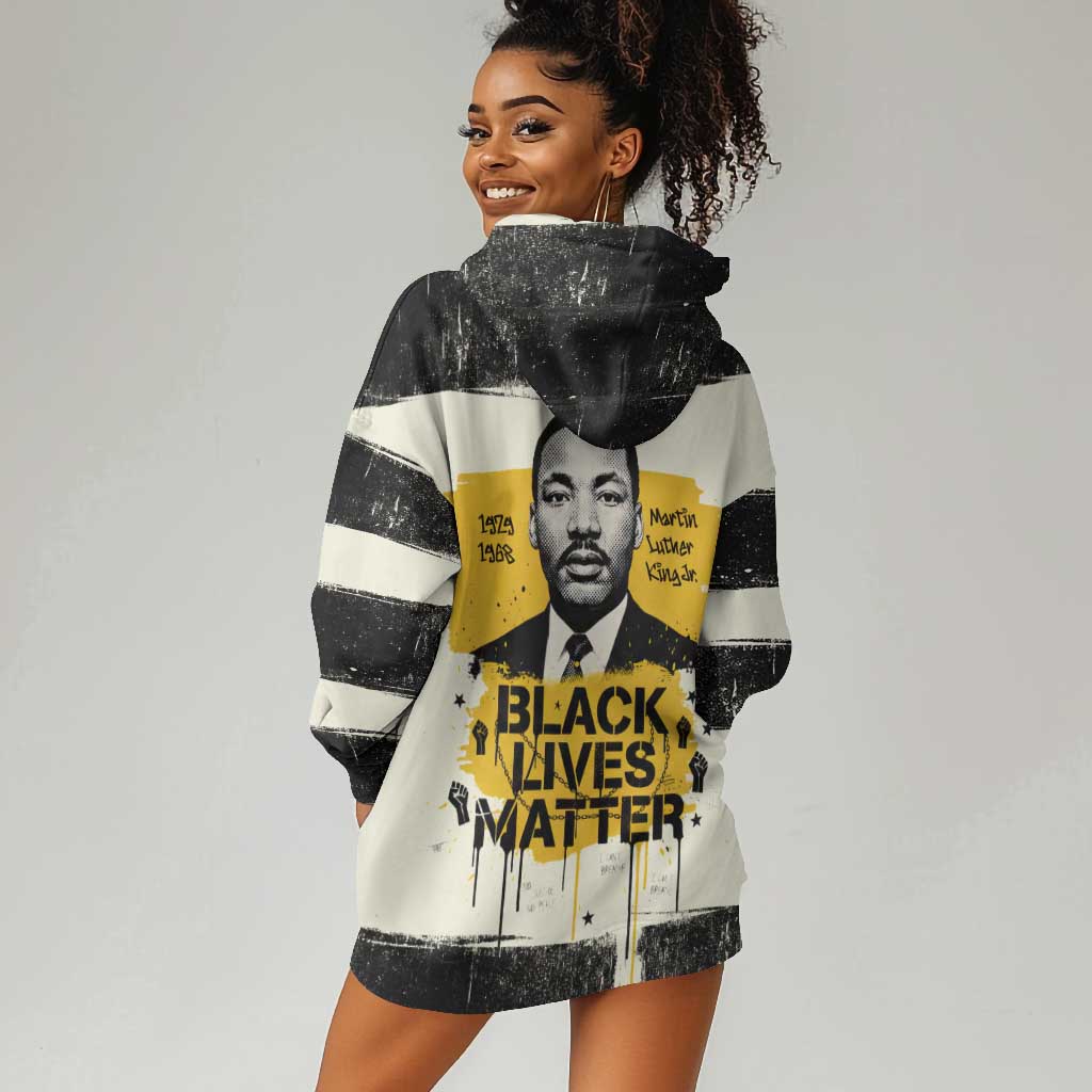 Martin Luther King Jr Hoodie Dress Black Lives Matter Street Art Portrait Civil Rights Tribute Bold Striped - Wonder Print Shop